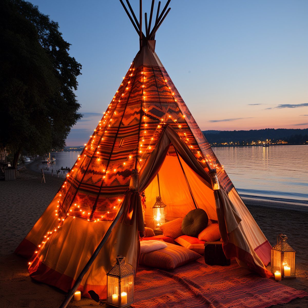 Teepee Tent At Sunset Wolf Blue 